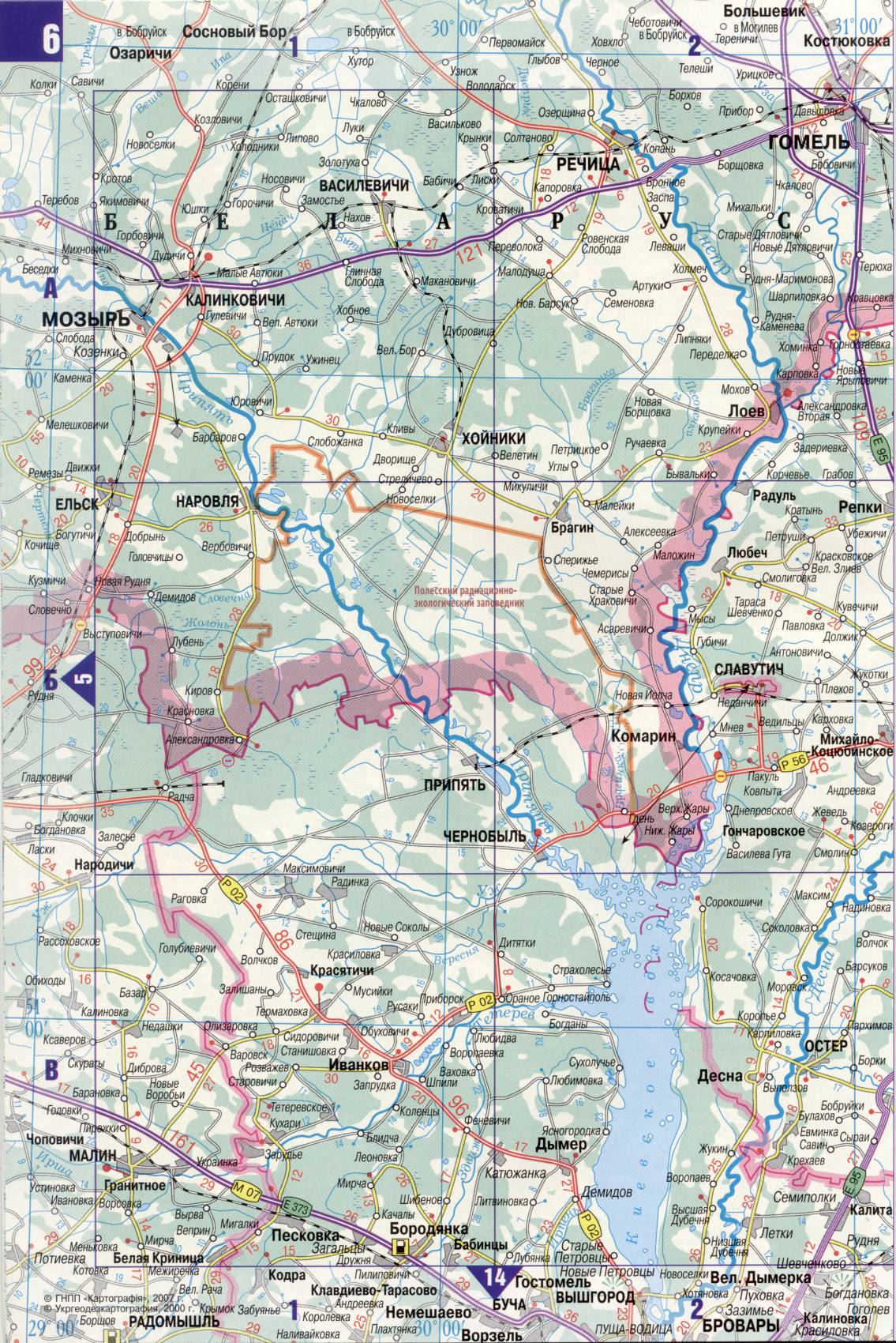Map of Ukraine. A detailed map of the roads of Ukraine from the automotive atlas. Free download, E0