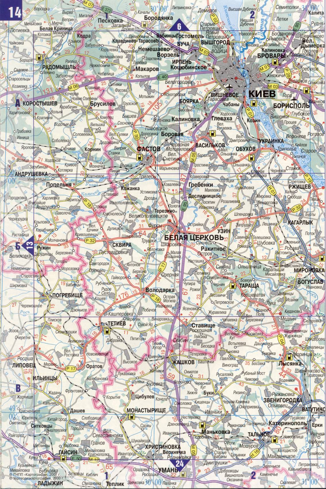 Map of Ukraine. A detailed map of the roads of Ukraine from the automotive atlas. Free download, E1