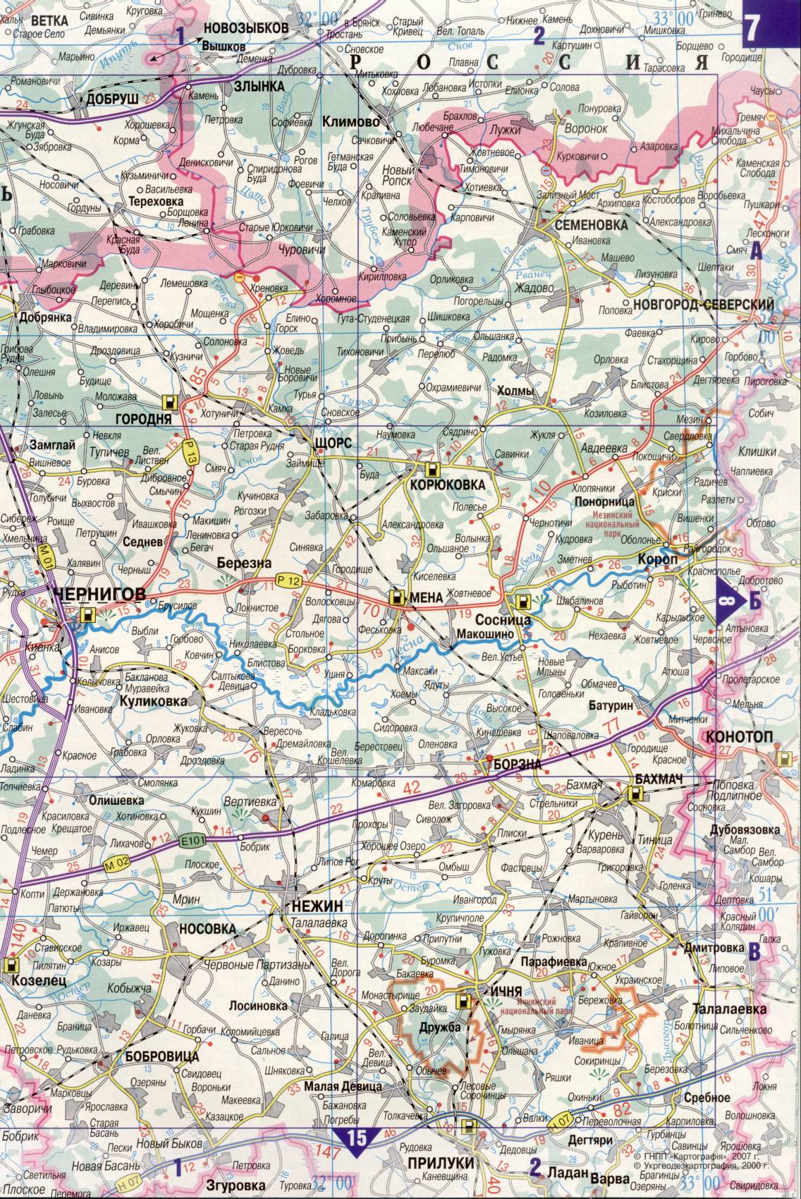 Map of Ukraine. A detailed map of the roads of Ukraine from the automotive atlas. Free download, F0