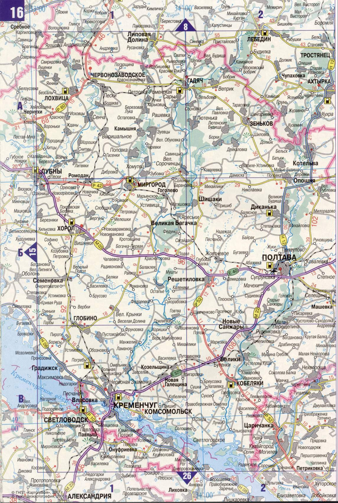 Karte der Ukraine. Detaillierte Straßenkarte der Ukraine avtomobilnog Satin. kostenlos herunterladen, G1
