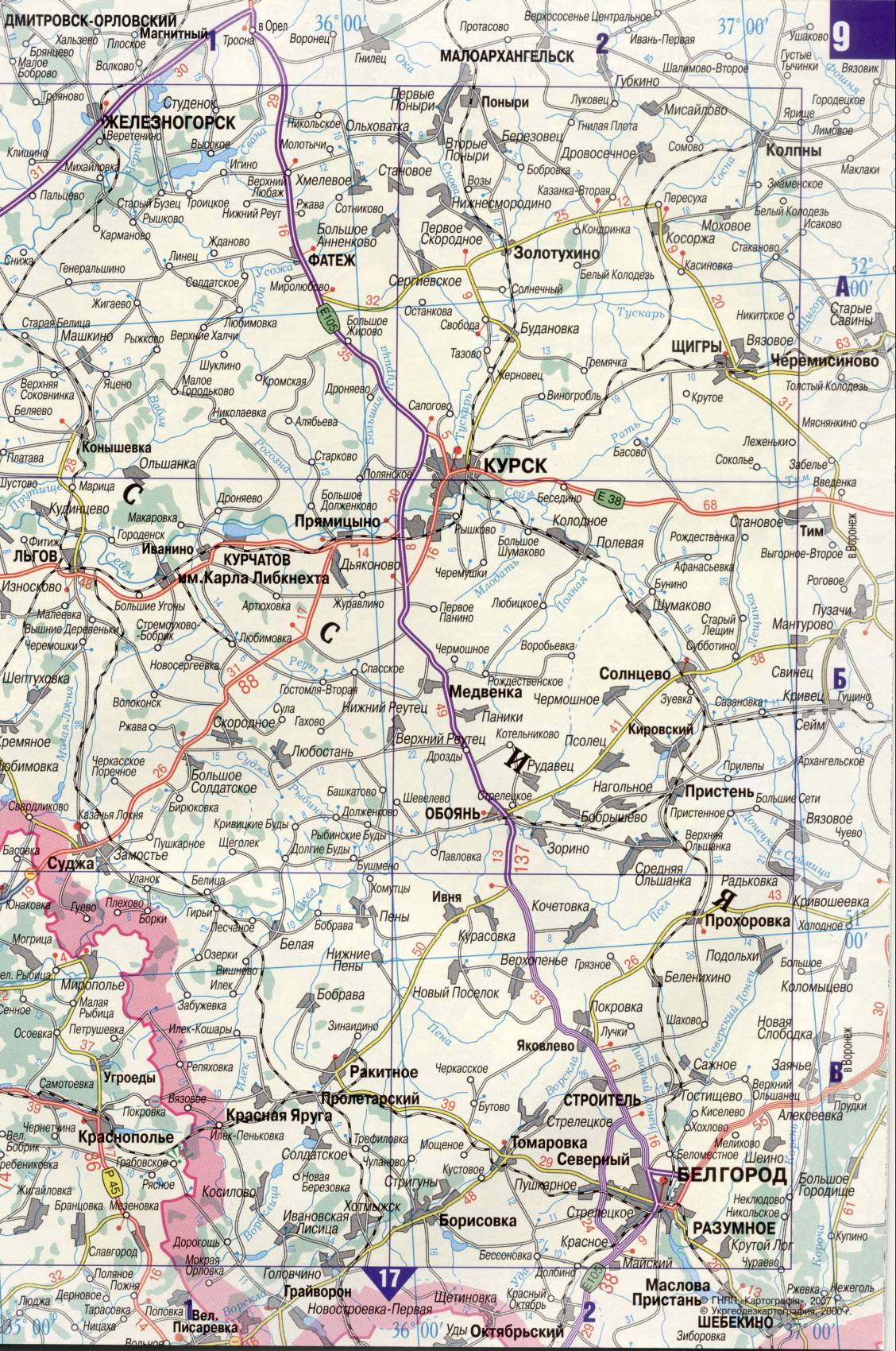 Map of Ukraine. A detailed map of the roads of Ukraine from the automotive atlas. Free download, H0