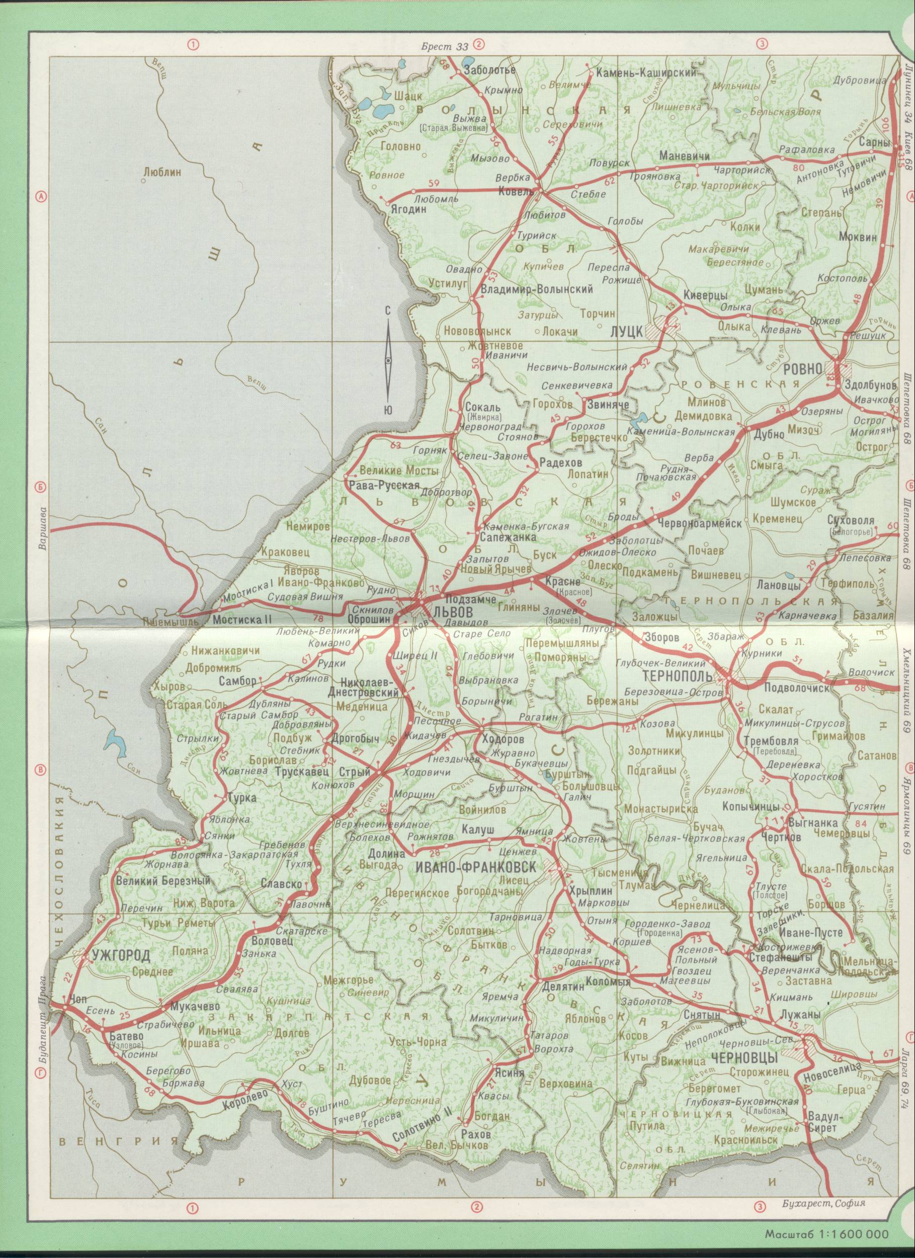 Карта железных дорог Закарпатской области Украины, станция Ужгород