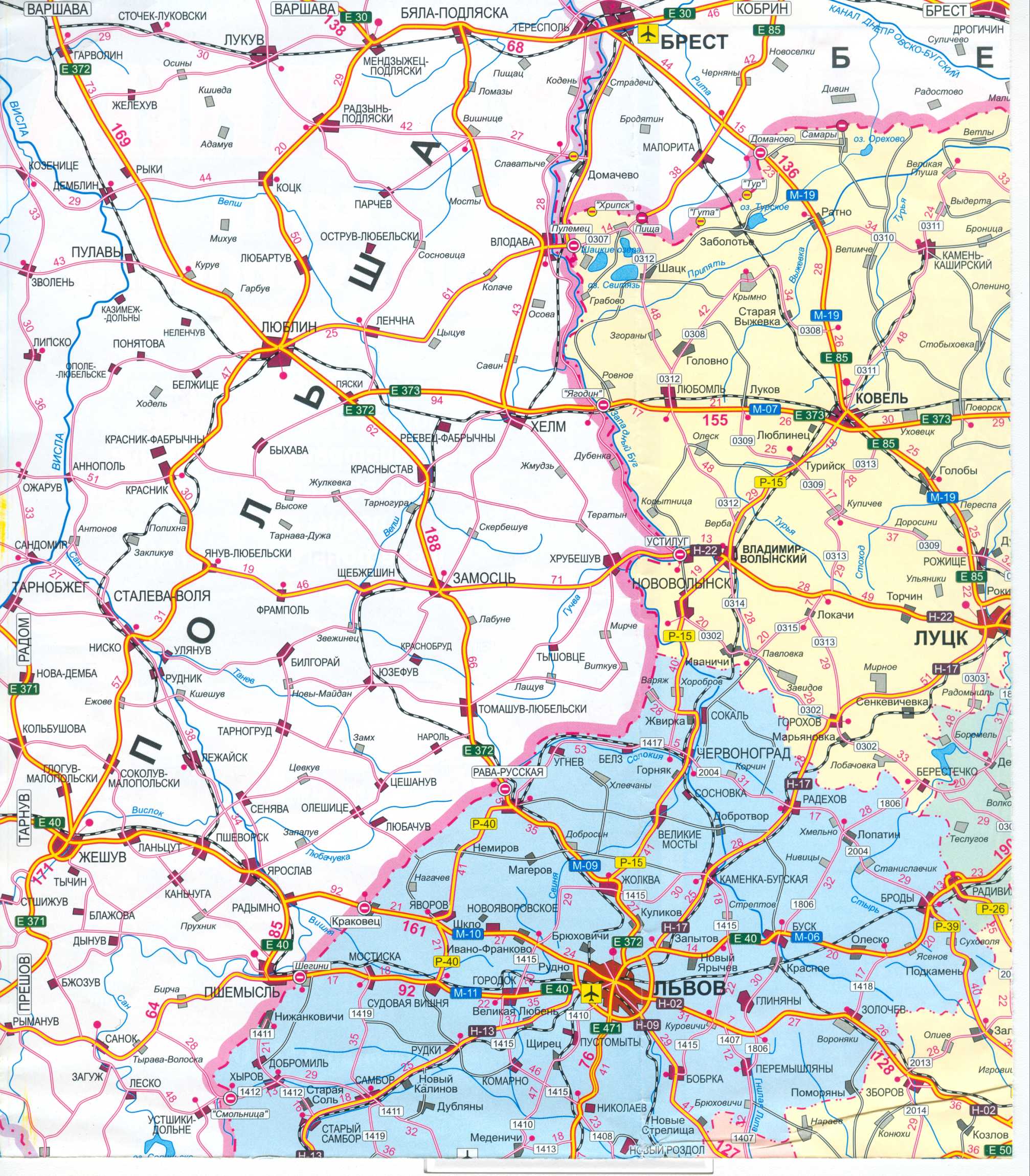 Carte de l'Ukraine libre. Feuille de route de l'Ukraine télécharger gratuitement. Big Carte des routes Ukraine libre, A0